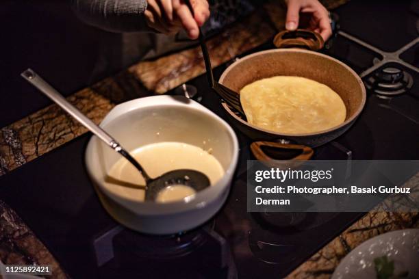 making crepes - protein pancakes stock pictures, royalty-free photos & images