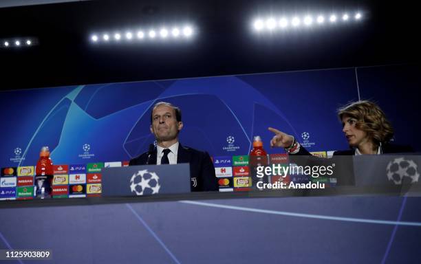 Head coach Massimiliano Allegri of Juventus holds a press conference at Wanda Metropolitano Stadium ahead of the UEFA Champions League last 16 soccer...