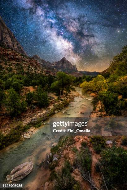 zion national park in der nacht - zion national park stock-fotos und bilder