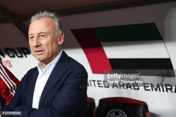 Alberto Zaccheroni coach of UAE in action during the AFC Asian Cup semi final match between Qatar and United Arab Emirates at Mohammed Bin Zayed...