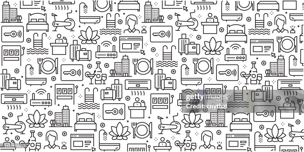 Hotel Pattern Vector Set Of Design Templates And Elements For Hotel In Trendy Linear ...
