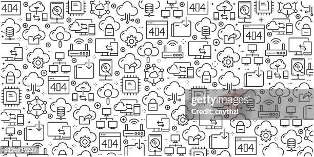 vector set of design templates and elements for cloud data technology in trendy linear style - seamless patterns with linear icons related to cloud data technology - vector - network connection icon stock illustrations