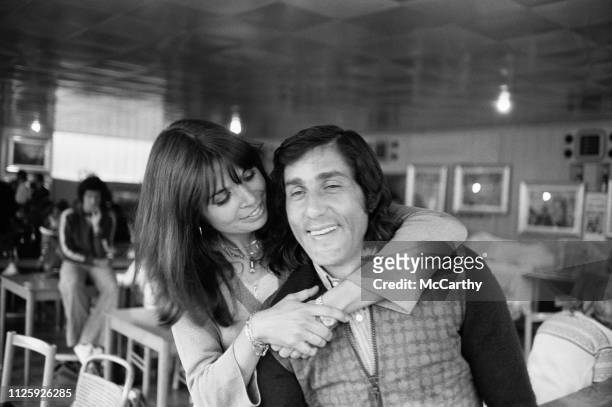 Romanian tennis player Ilie Nastase with his wife Dominique Nastase, UK, 18th May 1977.