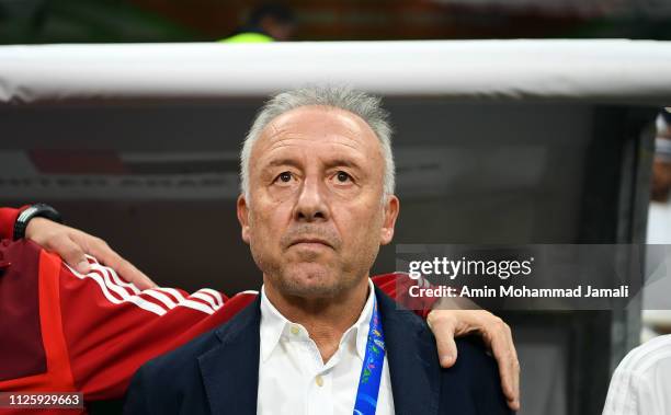 Head coach and manager of United Arab Emirates Alberto Zaccheroni looks on during the AFC Asian Cup semi final match between Qatar and United Arab...