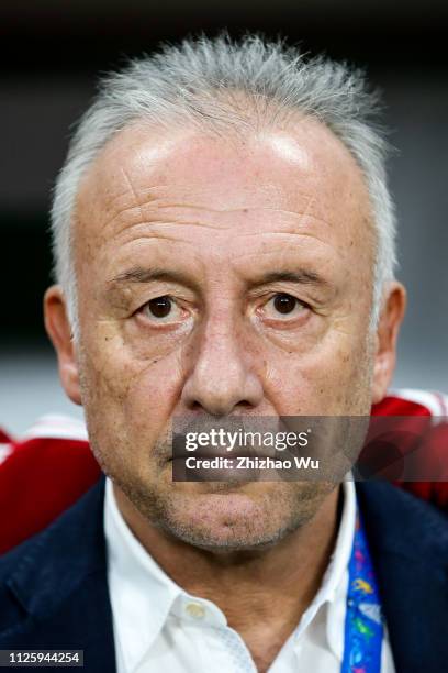 Alberto Zaccheroni coach of UAE in action during the AFC Asian Cup semi final match between Qatar and United Arab Emirates at Mohammed Bin Zayed...