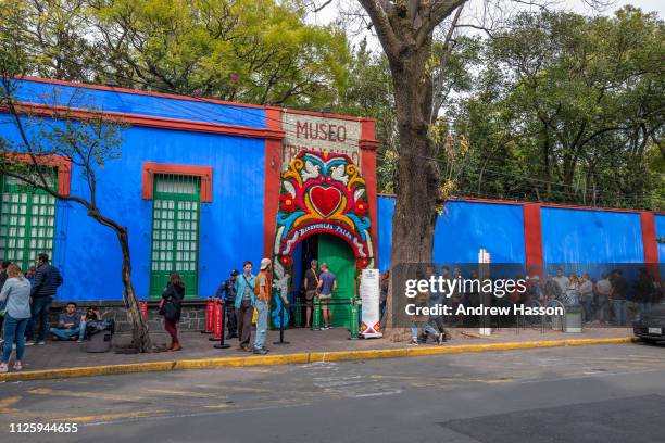 People queue outside the Casa Azul, or Blue House, in Mexico City, the museum dedicated to artist Frida Kahlo on January 17, 2019 in MEXICO CITY,...