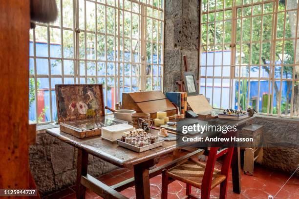 The artist's studio inside the Casa Azul, or Blue House, in Mexico City, the museum dedicated to Frida Kahlo on January 17, 2019 in Mexico City,...