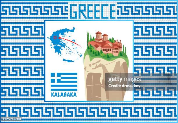 greece and kalabaka - aegean sea stock illustrations