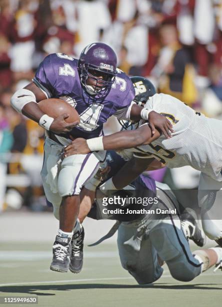 Dennis Lundy, Running Back for the Northwestern University Wildcats during the NCAA Atlantic Coast Conference college football game against the Wake...