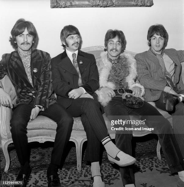 English musician, singer, songwriter and guitarist George Harrison , English musician, singer and drummer Ringo Starr, English singer, songwriter and...
