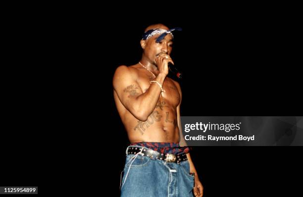Rapper Tupac Shakur performs at the Regal Theater in Chicago, Illinois in March 1994.