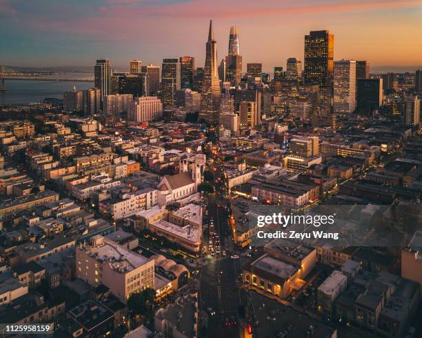 sunset san francisco - san francisco california aerial stock pictures, royalty-free photos & images