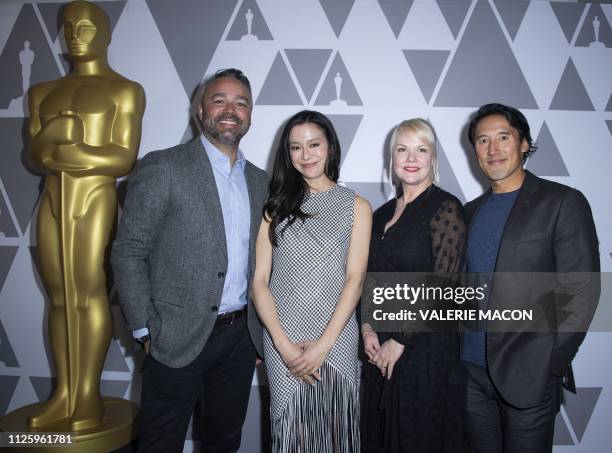 Producer Evan Hayes, filmmaker Elizabeth Chai Vasarhelyi, producer Shannon Dill and Climber Jimmy Chin attend the 91st Annual Academy Awards Oscar...