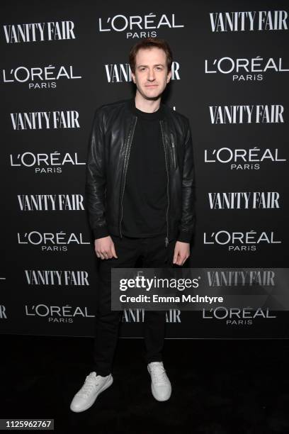 Joseph Mazzello is seen as Vanity Fair and L'Oréal Paris Celebrate New Hollywood on February 19, 2019 in Los Angeles, California.