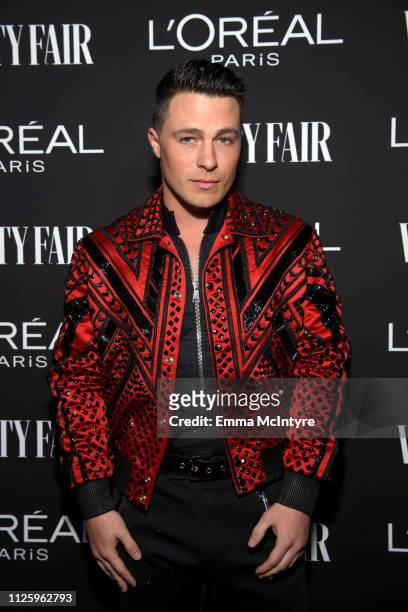 Colton Haynes is seen as Vanity Fair and L'Oréal Paris Celebrate New Hollywood on February 19, 2019 in Los Angeles, California.