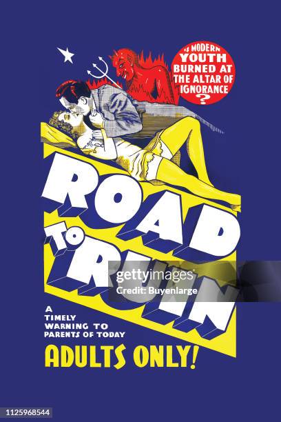 Movie poster for 'Road to Ruin,' an exploitation film directed by Dorothy Davenport and Melville Shyer, starring Helen Foster, Nell O'Day, and Glen...