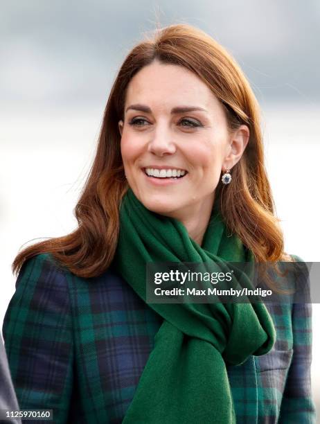 Catherine, Duchess of Cambridge, who is known as the Duchess of Strathearn in Scotland, departs after officially opening V&A Dundee, Scotland's first...