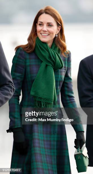 Catherine, Duchess of Cambridge, who is known as the Duchess of Strathearn in Scotland, departs after officially opening V&A Dundee, Scotland's first...