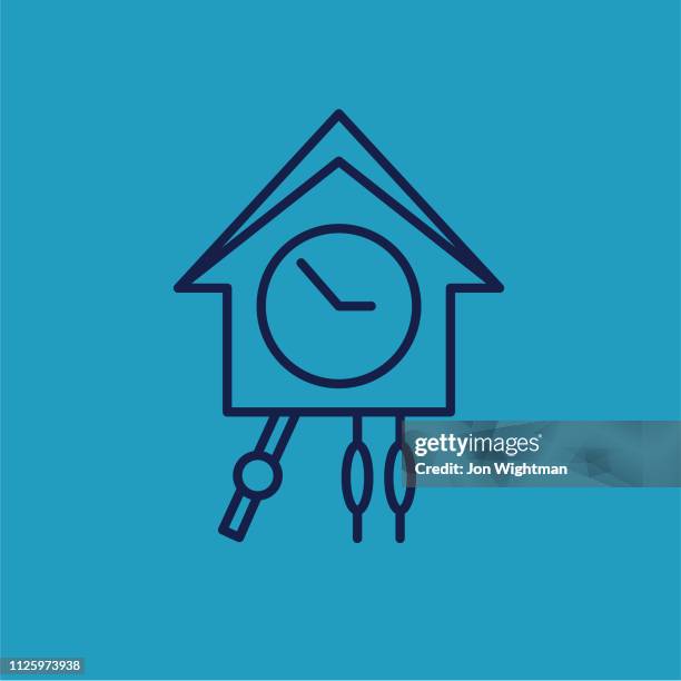 kuckucksuhr - dünne linie zeit symbol - kuckucksuhr stock-grafiken, -clipart, -cartoons und -symbole