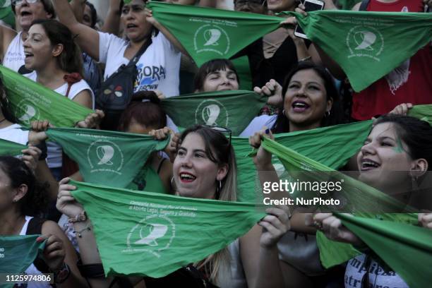 Pro-choice activists during a pro-abortion demonstration in front of the National Congress on February 19, 2019 in Buenos Aires, Argentina.
