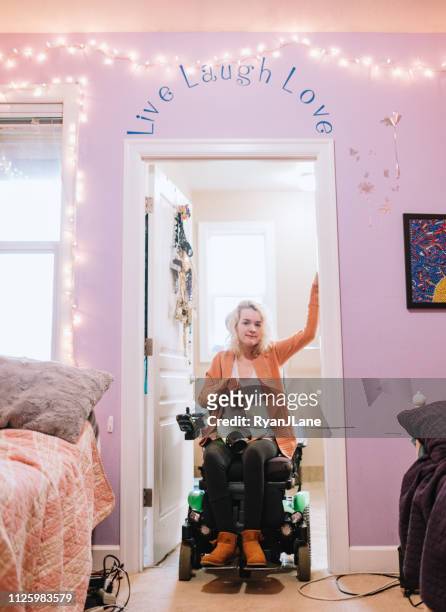 Cheerful Woman In Wheelchair Takes Selfie In Her Home