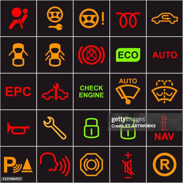 vector 25 car dashboard icons - engine light dashboard stock illustrations