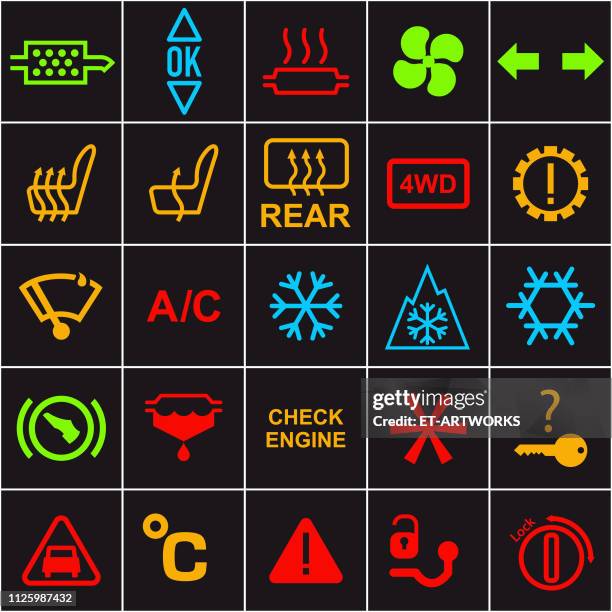 vector 25 car dashboard icons - engine light dashboard stock illustrations
