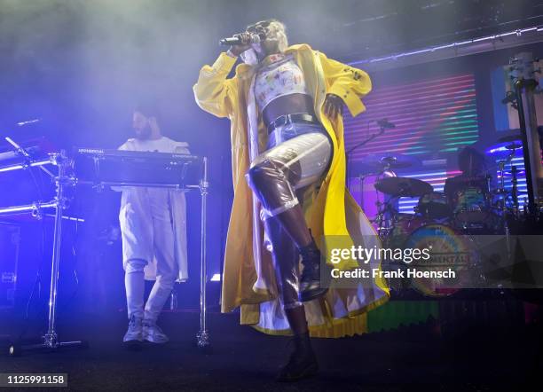 Piers Agget and Bridgette Amofah of the British band Rudimental perform live on stage during a concert at the Astra on January 28, 2019 in Berlin,...