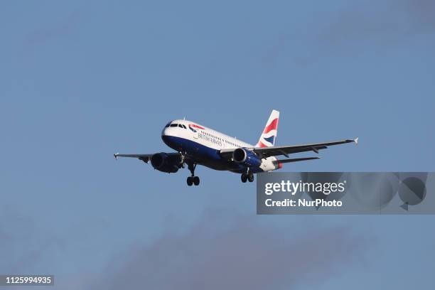 British Airways Airbus A319-100 with registration G-EUPH landing at London Heathrow International Airport LHR / EGLL in England, UK. British Airways...