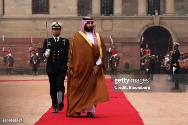 Mohammed Bin Salman, Saudi Arabia's crown prince, arrives for a ceremonial reception at the presidential palace in New Delhi, India, on Wednesday,...