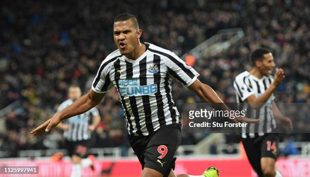 Newcastle forward Salomon Rondon celebrates after scoring the first Newcastle goal during the Premier League match between Newcastle United and...