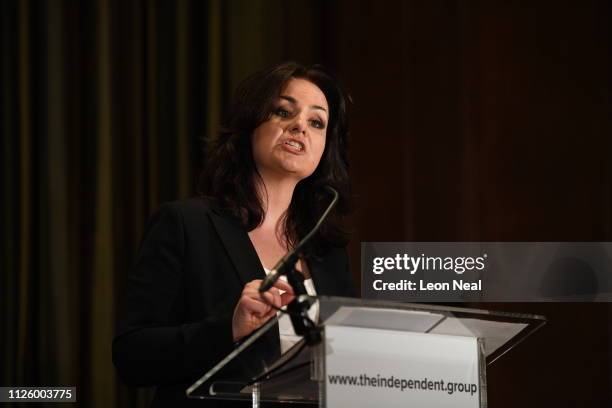 Heidi Allen speaks to the media during a press conference after resigning from the Conservative Party along with 2 other MPs on February 20, 2019 in...