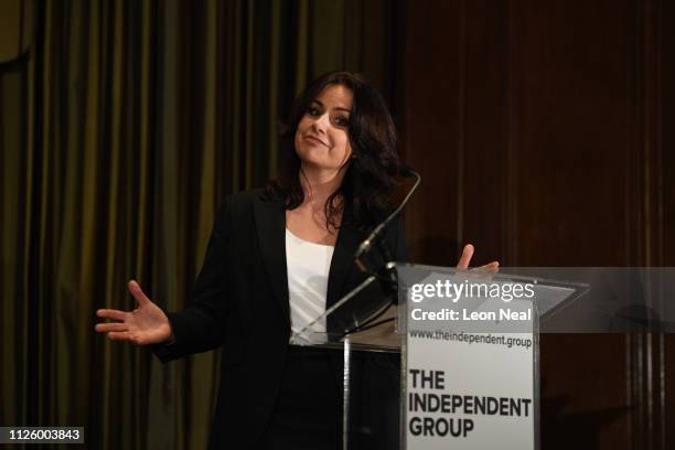 Heidi Allen speaks to the media during a press conference after resigning from the Conservative Party along with 2 other MPs on February 20, 2019 in...