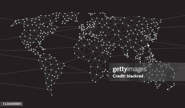 geometric network world map polygon graphic background - connection in process stock illustrations