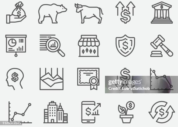 stock market line icons - pie icon stock illustrations