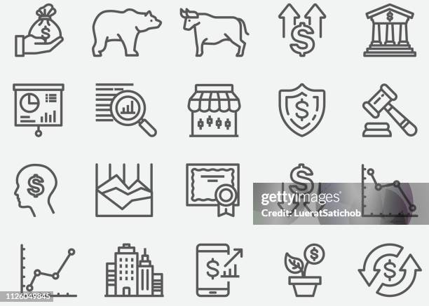 stock market line icons - ipo stock stock illustrations