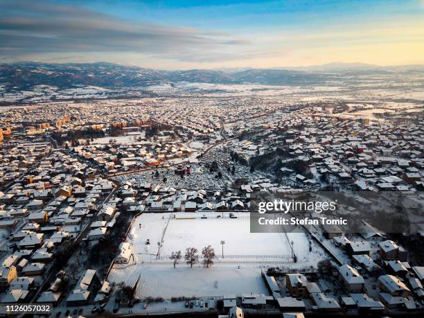 aerial view of an ice skating rink - ice rink overhead stock pictures, royalty-free photos & images