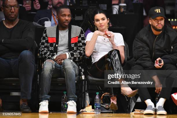 Model Kendall Jenner and sports agent Rich Paul attend a basketball game between the Los Angeles Lakers and the Philadelphia 76ers at Staples Center...