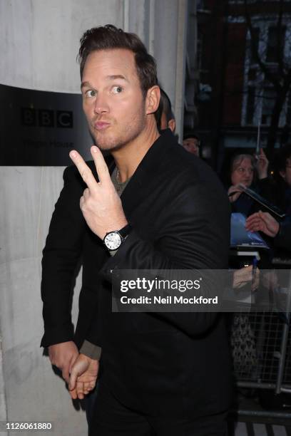 Chris Pratt seen at BBC Radio 2 promoting the new Lego movie on January 30, 2019 in London, England.