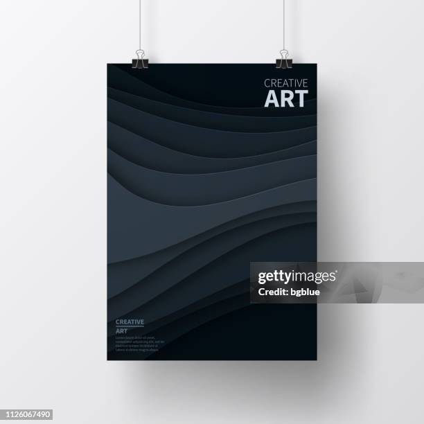 poster with paper cut design, isolated on white background - binder clip vector stock illustrations