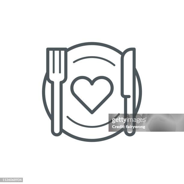 romantic dinner icon - plate of food stock illustrations