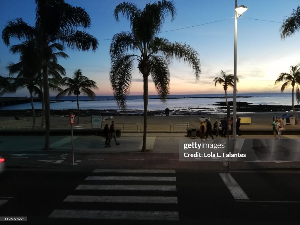 El reducto Beach, at sunset Arrecife