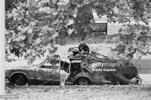 Aftermath of the Hyde Park bombing which killed four soldiers, London, UK, 21st July 1982.