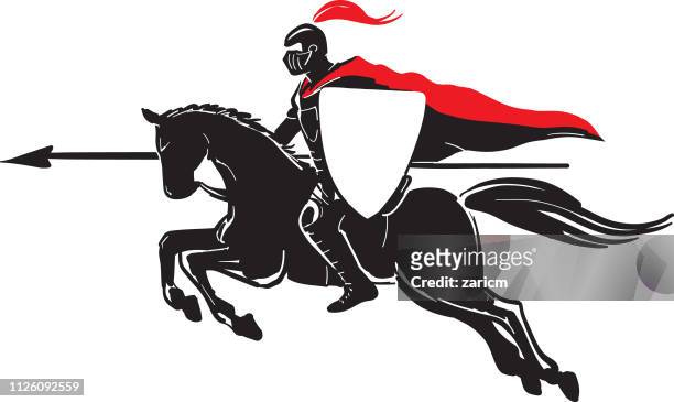 silhouette of the knight on a horse - combat sport stock illustrations