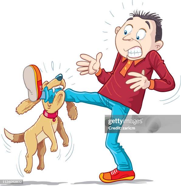 the dog bites a man - biting stock illustrations