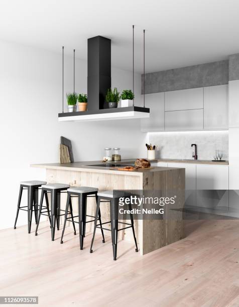 modern kitchen interior - kitchen bench wood stock pictures, royalty-free photos & images