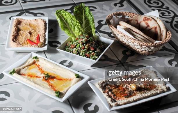 Jos Mahrouse, Hummus, Babaganouj and Tabouleh of Zahrabel in Wan Chai. 08JAN14 [JAN2014 BROADSHEET FOOD FEATURES]