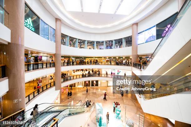 harbour city, hong kong shopping mall - shopping centre escalator stock pictures, royalty-free photos & images