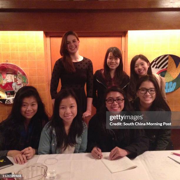 Junior reporters Giselle Chan Cheuk-ying, Winnie Lee Wing-yee, Jennifer Tang, Doris Lam, Daniella Dizon, and Stacey Chan posing with Rhian Anderson...