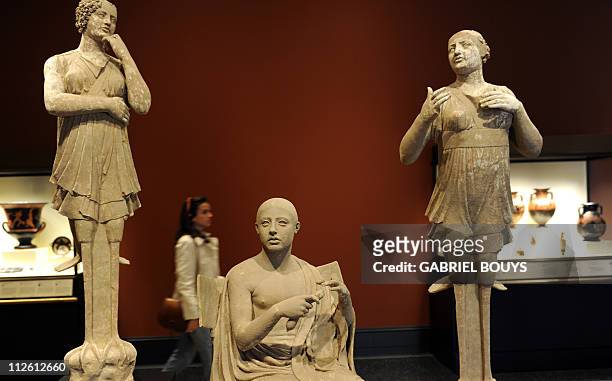 Poet as Orpheus with two sirens are on display at the Getty Villa Museum in Malibu, California on April 18, 2011. The Getty Villa exhibits classical...